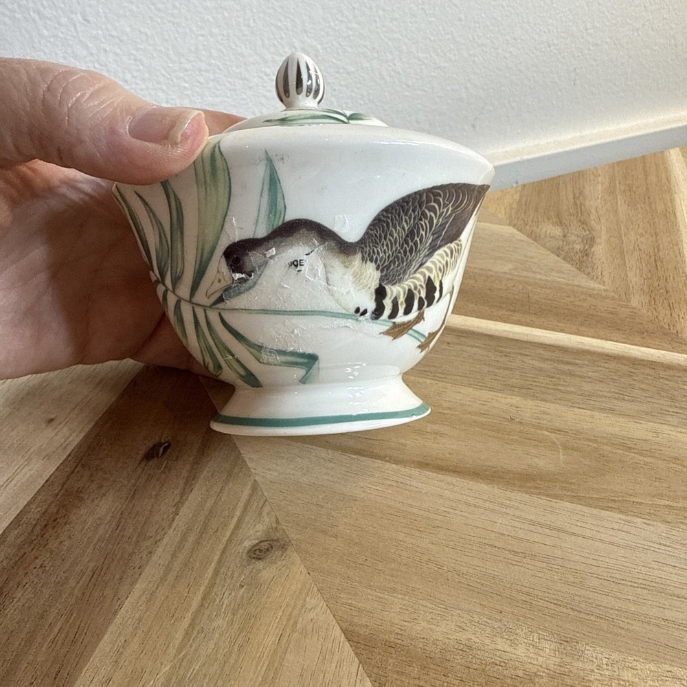 Grace's Teaware Teal Palms & Water Birds Cream & Sugar Set Tropical Porcelain‎ - Picture 2 of 5